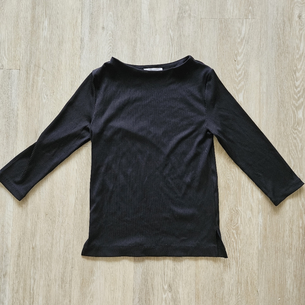 United Arrows Green Label Relaxing Black Ribbed Longsleeve Boatneck Top